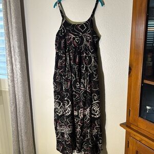 YESNO 100% Cotton Boho Maxi Dress black, pink and beige Adjustable Straps 2xl